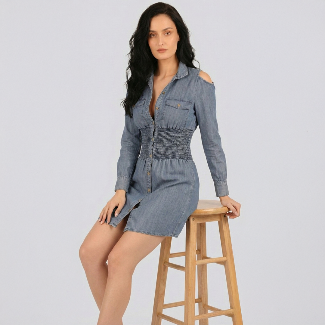 Women Denim Smoking Shirt Dress